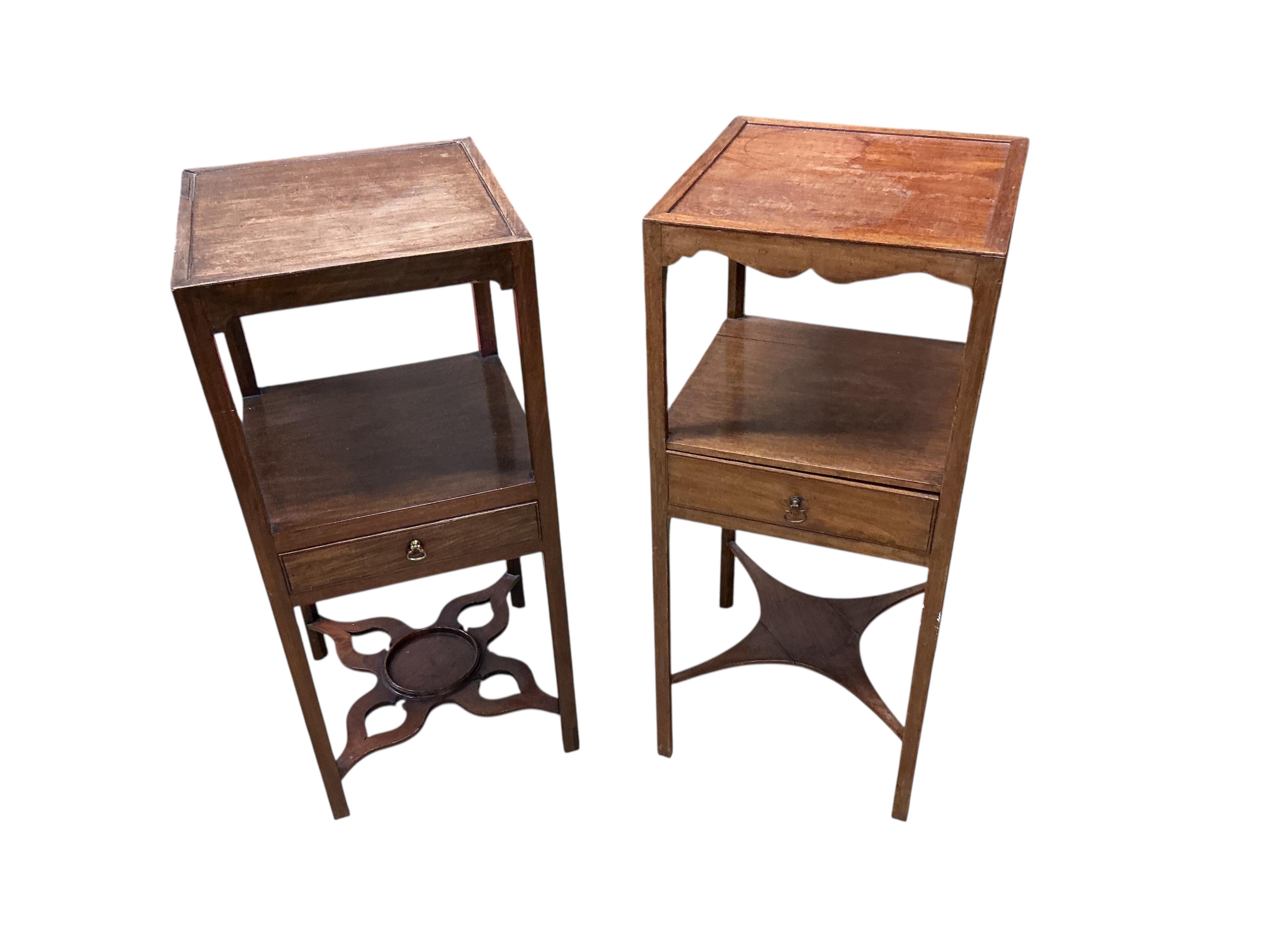 Two George III mahogany wash stands, larger width 33cm, depth 33cm, height 77cm